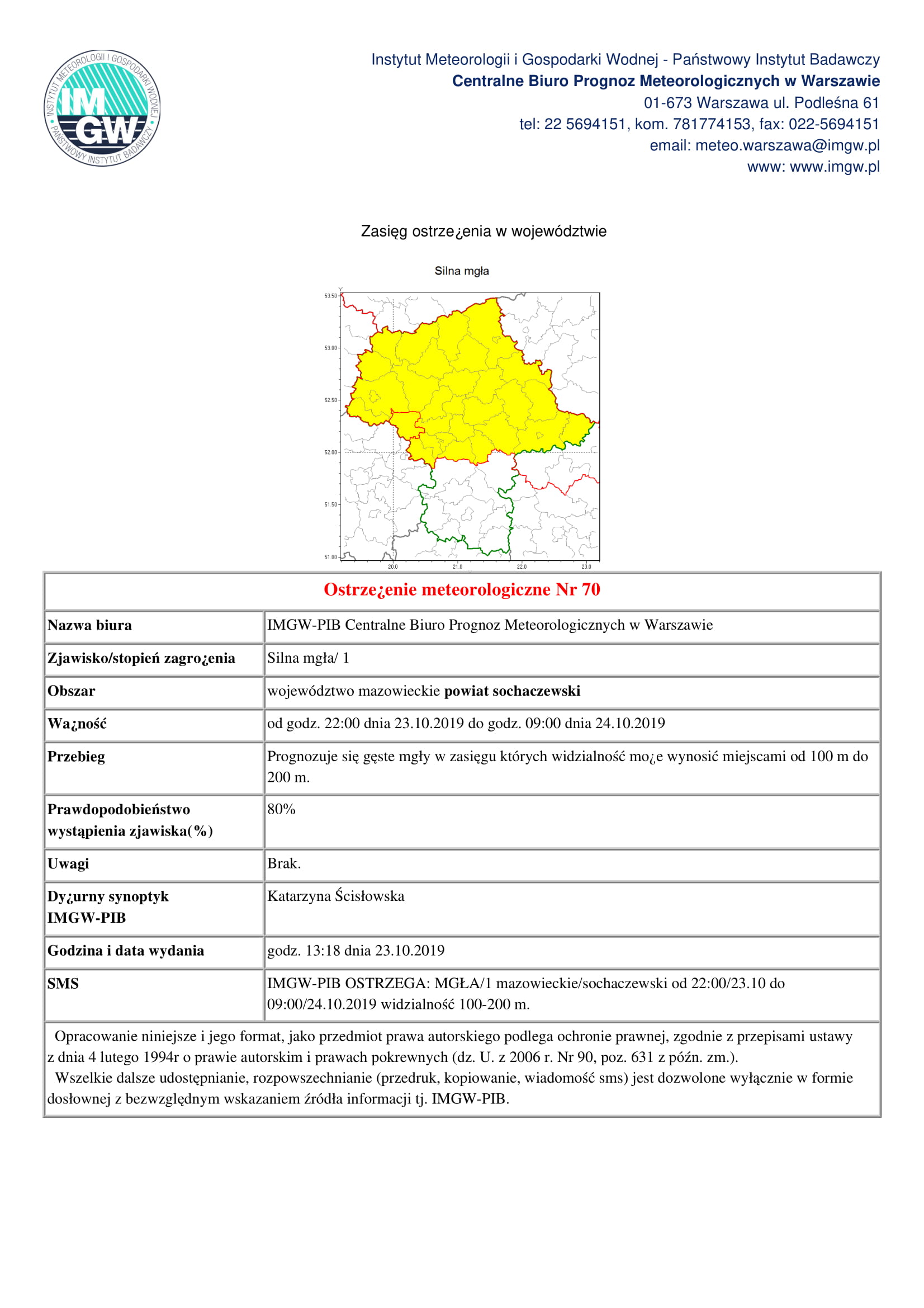 Ostrzeżenie meteorologiczne - gęste mgły