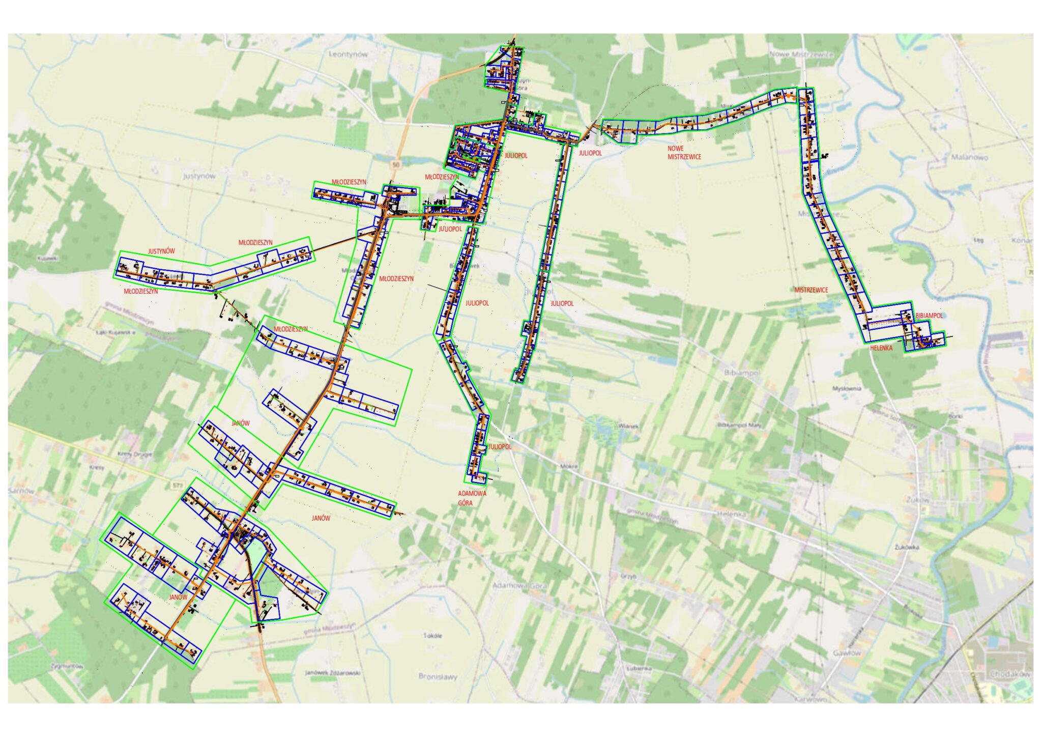 Informacja o pracach projektowych budowy sieci światłowodowej w miejscowościach: Młodzieszyn, Juliopol, Janów, Justynów, Nowe Mistrzewice, Mistrzewice, Helenka, Bibiampol i Adamowa Góra.